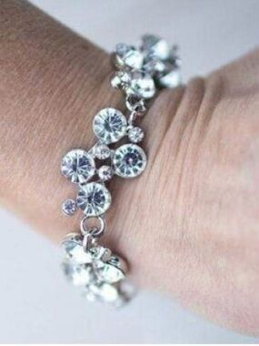 New! Old Hollywood Silver Crystal Cluster Bracelet Clear Rhinestone Adjustable